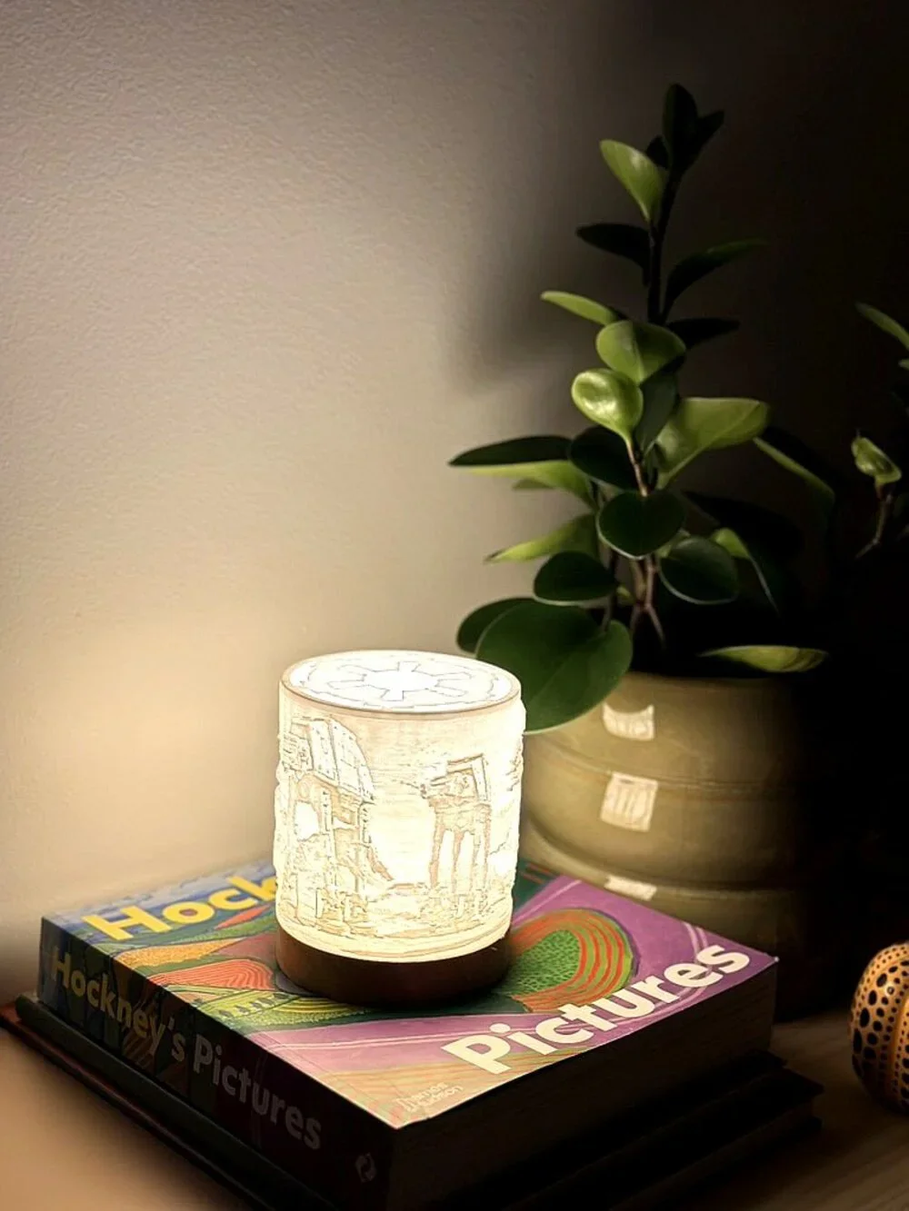 Star Wars AT-AT 3D Printed Lantern Lamp | LED Night Light with Wooden Base